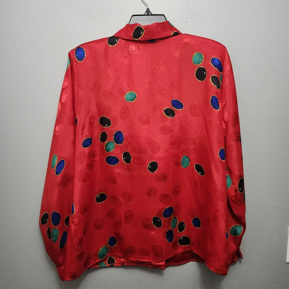Eva laurel women's blouse top size 16 red vintage multicolor satin - Picture 6 of 7